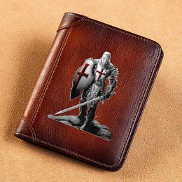 Wallets High Quality Genuine Leather Men Great Knights Templar Soldier Cover Short Card Holder Purse Trifold Men's Wallet BK3880