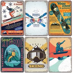 Vintage Skiing Metal Tin Signs Winter Skiing Sports Poster Retro Metal Plate for Ski Club Garage Home Wall Decoration Plate 30X20cm W03