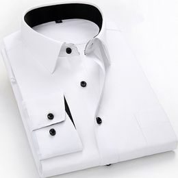 Men's Casual Shirts Men's work clothes brand soft long sleeve square neck regular pure white/twill men's dress white men's top 230331