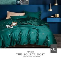 No.56-60 luxury emerald green duvet cover set cotton with bees bedding queen size 4pcs euro double bed linens 60S Sateen sheets T200706