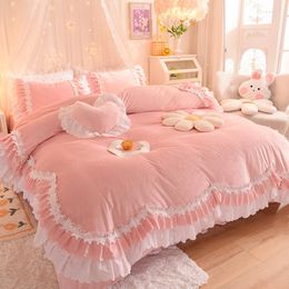 Bedding Define Winter Pink Coral Fleece Set Princess Style Style Ruffled Capt Capt