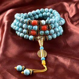 Chokers 8mm Natural Turqouise Japamala Necklace for Women Men Meditation Yoga Spirit Inspirational Jewelry 108 Mala Bead 230331