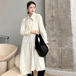 Casual Dresses Spring 2023 Fashion Women Long Shirt Dress Oversized White Sleeve Designer Button Up Collar Midi 6256