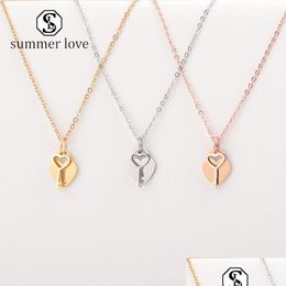 Pendant Necklaces New Fashion Heart Key Pendent Necklace Gold Sier Rose Stainless Steel For Couple Hip Hop Rock Valentines D Dhgarden Dhxoa