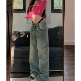 Women's Jeans Light Color Old Vintage 2023 Summer Thin Style Casual Mop Pants Design Sense High Waist Straight Tube Wide Leg 230331