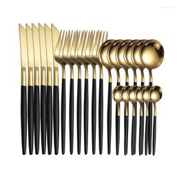 Dinnerware Sets 24pcs Gold Western Set Stainless Steel Cutlery Fork Knife Spoon Tableware Flatware Travel