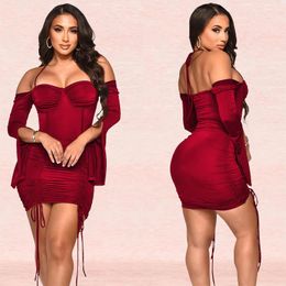 Casual Dresses Formal Dress Women Elegant Summer 2023 Sexy Retro High Waist Sundresses Maxi Vintage Wipes Bosom Smoke Knit Long Sleeve