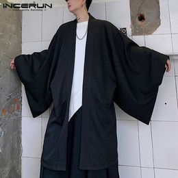 Men's Trench Coats Men Cardigan Open Stitch Loose Long Sleeve Streetwear 2023 Chic Vintage Punk Solid Mens Cloak Cape INCERUN 5XL 230331