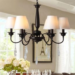 Pendant Lamps American Country Wrought Iron Lamp Living Room K9 Bedroom Dining Fabric Modern Retro Lights ZX25