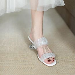 Slippers Summer 2023 French Style Fairy Lace Open Toe Clear Heel High