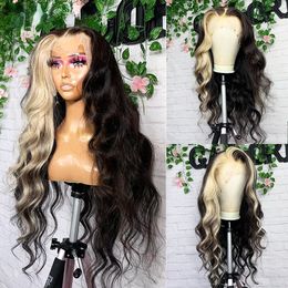 Platinum Blonde Highlight Lace Front Human Hair Wigs Body Wave Colored Wig Loose Deep Transparent Synthetic Frontal