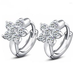 Hoop Earrings High Quality S925 Sterling Silver Round Zircon Small Flower For Women'S Charm Wedding Engagement Jewelry Gift