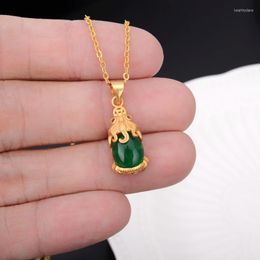 Pendant Necklaces Gold Coin Pixiu Imitation Green Chalcedony Plated 24K Sand Yellow Female