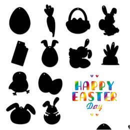 Party Favor Scratch Paper Art Set Easter Black It Off Crafts Notes Ding Boards Sheet With Wooden Stylus And Hanging Rope Hha3245 Dro Dhet8