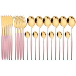 Dinnerware Sets 24 Piece Pink Gold Tableware Set Stainless Steel Knife Fork Tea Spoon Tableware Set Kitchen Tableware Set 230331