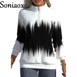 Women's Hoodies Sweatshirts Gradient Colour Print Half Neck Zip Top Elegant Women's Cotton Thermal Hoodie Long Sleeve Street Apparel Sweatshirt 230330