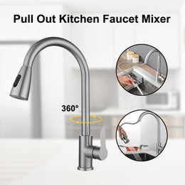 Kitchen Faucets Brushed Nickel Kitchen Faucet Single Hole Pull Out Kitchen Sink Mixer Tap Stream Sprayer Head Mixer Deck Mounted Cold Tap 230331