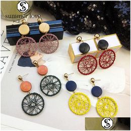 Stud Fashion Hollow Mesh Earrings For Women Girls Creative Big Wood Round Gold Drop Earring Korean Style Statement Valentine Dhgarden Dhhcx