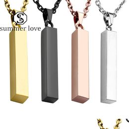 Pendant Necklaces Stainless Steel Bar Charm Statement Pendants Necklace Hip Hop Gold Rose Sier Solid Blank Jewelry For Men Dr Dhgarden Dhxl7