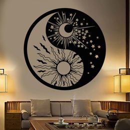 Wall Stickers Religious Wall Decal Yin Yang Symbol Sun Moon Buddhist Star Day Night Living Room Vinyl Wall Decal Y348 230331