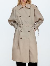 Trench da donna autunno retro stile britannico bavero doppiopetto cintura regolabile in vita dritto giacca a vento di media lunghezza 230331