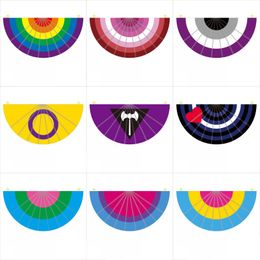 Rainbow Pleated Fan Flag Banner Rainbow Polyester LGBT Community Gay Pride Lesbian Transgender Bisexual Flags for Holiday Outdoor Hanging Decor