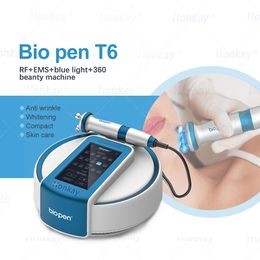 RF Equipment Electric Ems Massage Radio Frequency Micro Current Bio Pen 360 Rotating Rf With Blue Led Skin Tightening Acne Therapy Biopen T6 Beauty Device