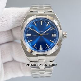 New AOF Overseas 41mm Watch 4500V/110A-B128 Cal.5100 Automatic Mens Watch Blue Dia Fashion Date Gents Sport Watches Stainless Steel Bracelet