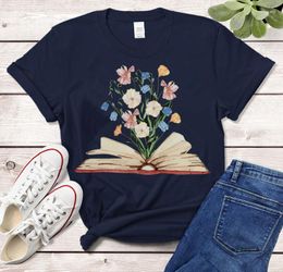 Women's T Shirts Bookish Shirt Aesthetic Flower And Book Wildflower Lover Gift Literature Student Cotton Fashion Streetwear Goth Y2k