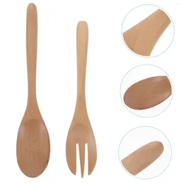 Dinnerware Sets Snack Set Bamboo Salad Hands Cookware Mixing Dinner Fork Spoon Server Bowl Utensils Serving Spaghetti Wooden