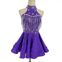 Stage Wear Latin Dance High-end Customized Full Diamond Large Skirt Fringe Cha Tango Female Adult Professional Clothing