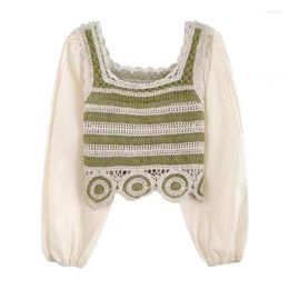 Women's Blouses Boho Vintage Crochet Knit Chiffon Patchwork Tops Shirt Womens And Spring Autumn Long Sleeve Elegant Blouse Shirts