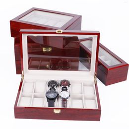 Watch Boxes 2/3/5/6/10/12 Grids Box Organizer Piano With Baking Paint Luxury Wooden Jewelry Storage Case Glass Top Watches Display