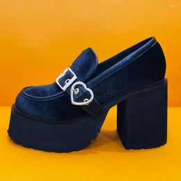 Dress Shoes 2023 Chic Y2k Style Trendy Women's Big Size 43 Square High Heels JK Slip On Gothic Loafers Platform Pumps