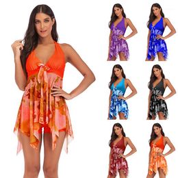 Women's Swimwear 2023 Sexy Print Beach Swim Dress One Piece Women Bathing Suit Tankini Swimsuits Bikini Plus Size 4XL 5XL 2PS1