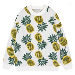 Men's Sweaters Men's Sweaters High Street Fashion Sweater Men's Round Neck Pineapple Print Loose Warm Knit Couple Harajuku Comfortable Pullover Ropa De