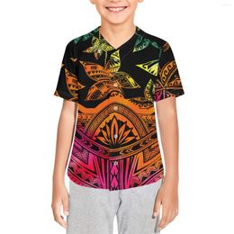 Men's Casual Shirts Polynesian Tribal Tongan Totem Tattoo Tonga Prints Kid Hip Hop Clothing Cardigan Top Baseball Shirt Streetwear Boy Dance