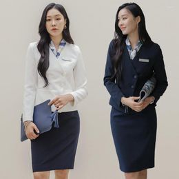 Work Dresses El Women Front Desk Autumn Workwear Sales Office Lady Formal Uniform Suits Beauty Salon Female Receptionists Short Skirt Sets