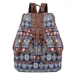 School Bags Style Backpack Retro Pattern Canvas Female Bag Fashion Travel Drawstring Multifunctional Student