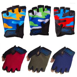 Cycling Gloves Children Half Finger Bicycle Elastic Non-Slip Child Kid Bike Outdoor Riding Camouflage Equipment