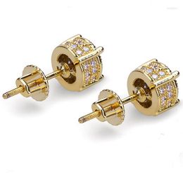 Stud Earrings Hip Hop 925 Sterling Silver & 14k Yellow Gold Round Square Pave Simulated Diamond Wedding For Men Women Jewellery Gift