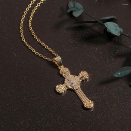 Pendant Necklaces CottvoLuxury Zircon Charms Dainty Gold Plated Religious Cross Clavicle Chain For Women Girls Jewellery