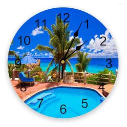 Wall Clocks Tropical Beach Swimming Pool Clock Bedroom Silent Digital Living Room Decor Modern Design