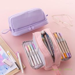 Large Capacity 4 Partitions Pencil Bag Pen Case Dual Side Open Easy Handle Storage Pouch For Stationery School Student