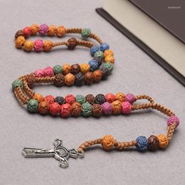 Pendant Necklaces Colorful Cross Necklace Catholic Jesus Christian Prayer Beaded Religious Jewelry