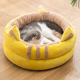 Cat Beds Kennel Semi-closed Comfortable Plush Pet Warm House In Autumn And Winter Bed