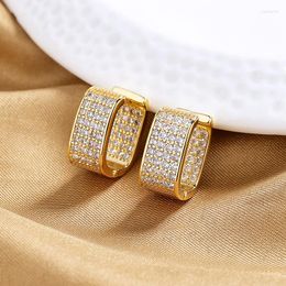 Hoop Earrings Luxury Zircon Square Gold Color For Woman Fashion Korean Jewelry Ear Cuffs Party Ornaments