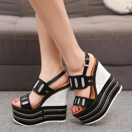 Sandals 16cm High Heel Women Wedges Summer Shoes 2023 Strew Strap Sandal