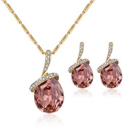 Necklace Earrings Set & Wholesale Vintage Pink Rhinestone Baroque Bridal Wedding Women Luxury EarringsEarrings