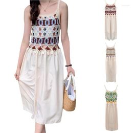 Casual Dresses F42F Hollows Spaghetti Sraps Long Skirts Colorful Tassels Daily Sleeveless Clothing Under Knee Stripes Dress